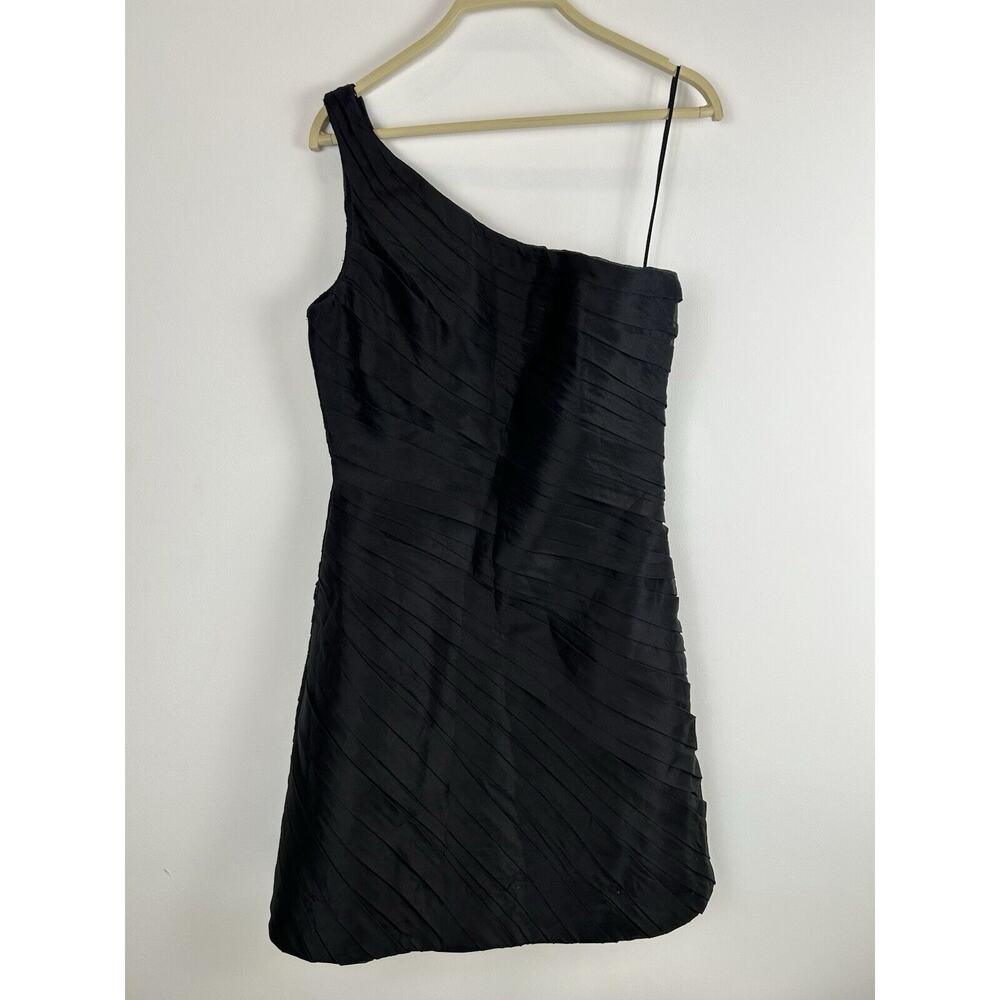 Theia Black Silk Organza Short Length Formal Dress Size 6 One Shoulder